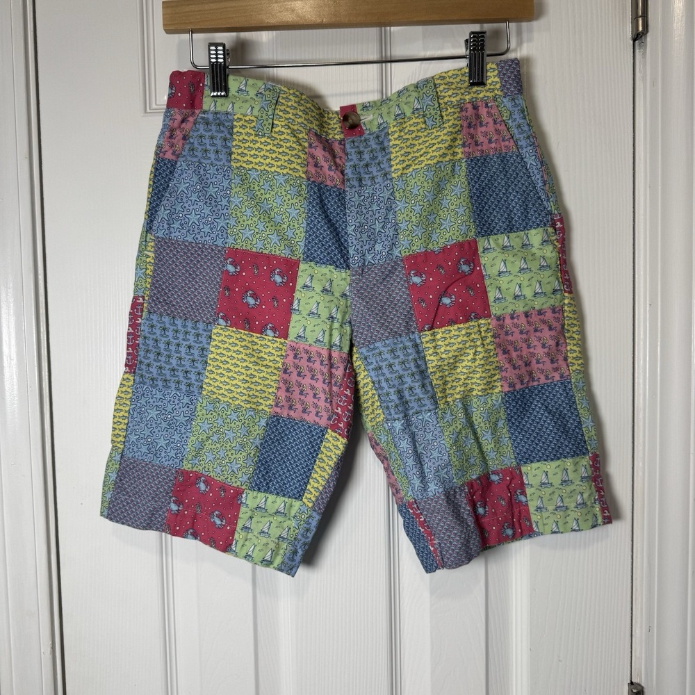 Vineyard Vines Boy's Sailors Red Multi Whale Printed Patchwork Breaker Shorts 14